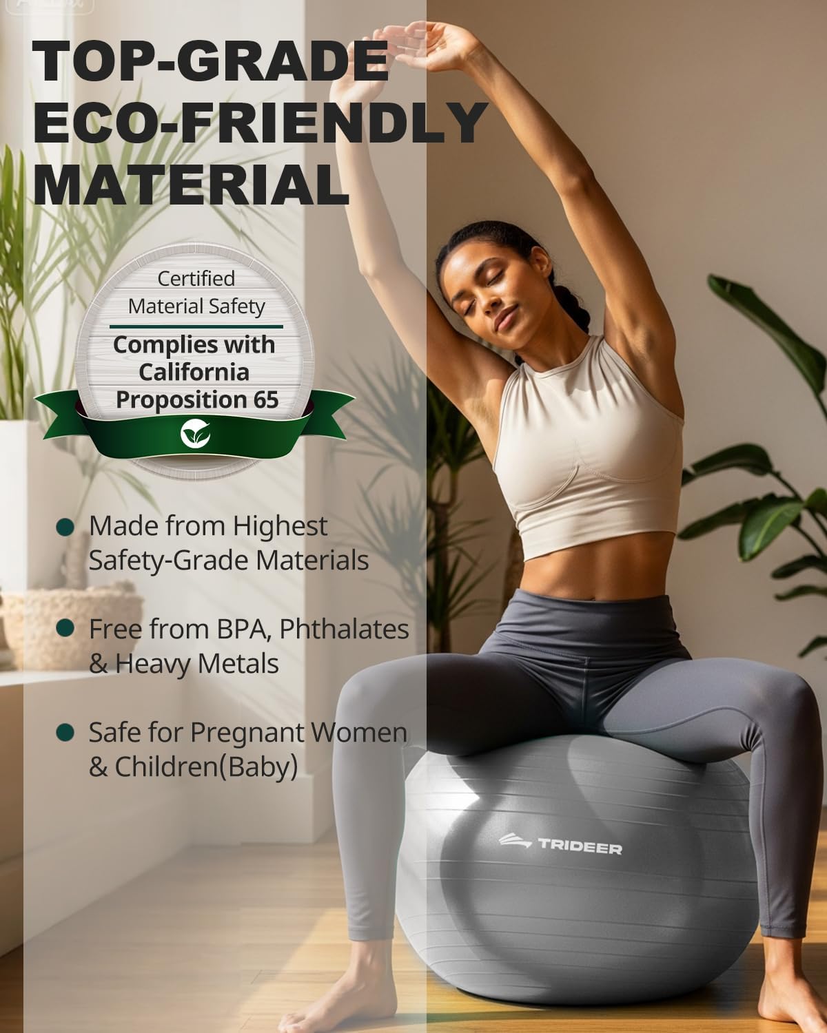 Trideer 健身球瑜伽球,办公室座椅和平衡球椅,普拉提稳定球,物理治疗,核心训练和平衡改善和拉伸