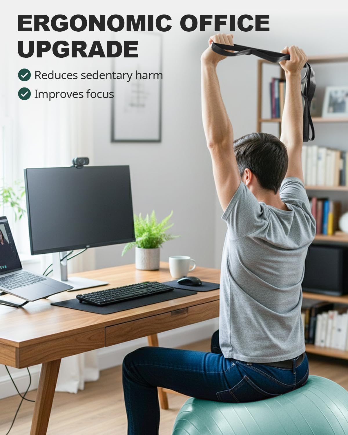 Trideer 健身球瑜伽球,办公室座椅和平衡球椅,普拉提稳定球,物理治疗,核心训练和平衡改善和拉伸