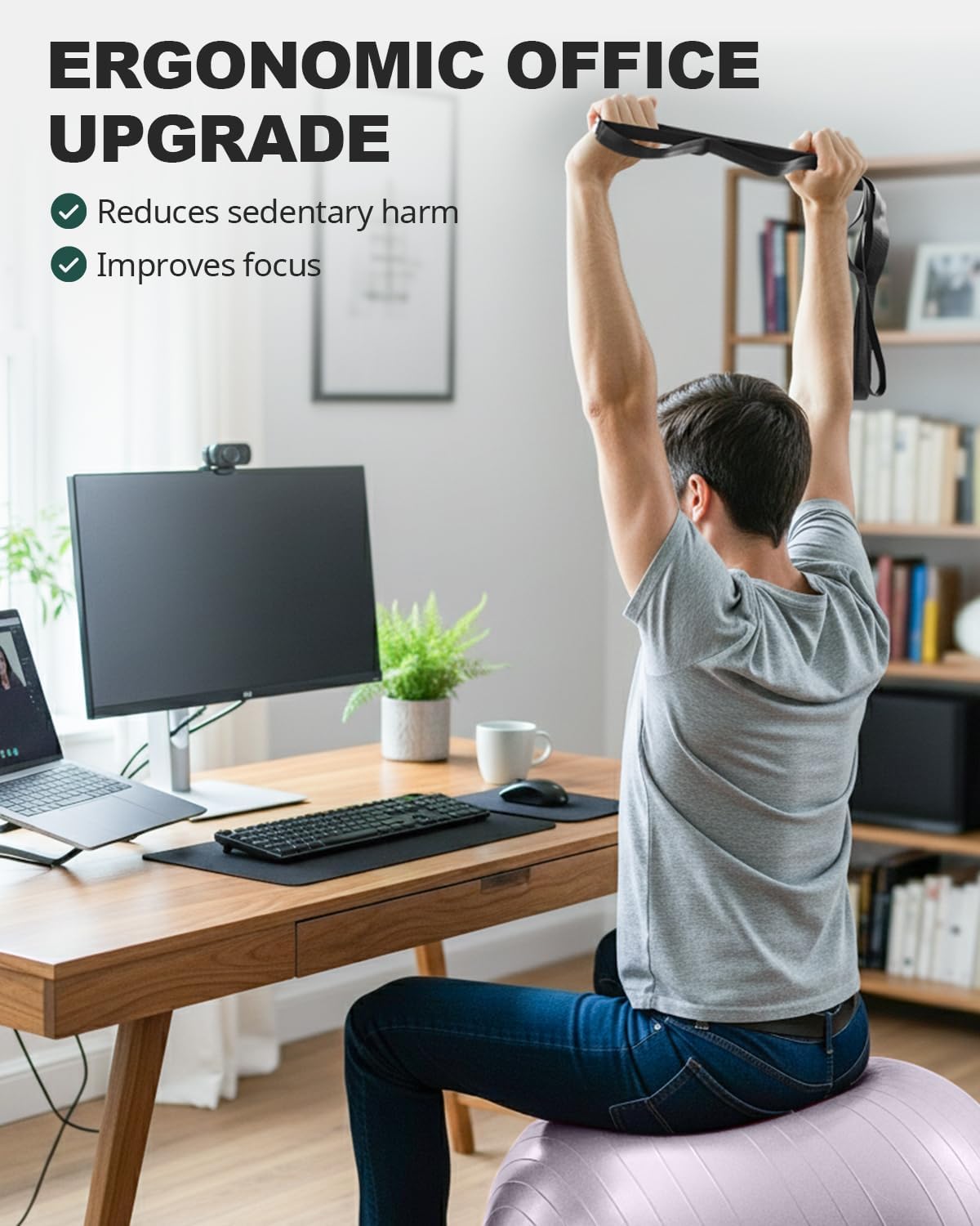 Trideer 健身球瑜伽球,办公室座椅和平衡球椅,普拉提稳定球,物理治疗,核心训练和平衡改善和拉伸