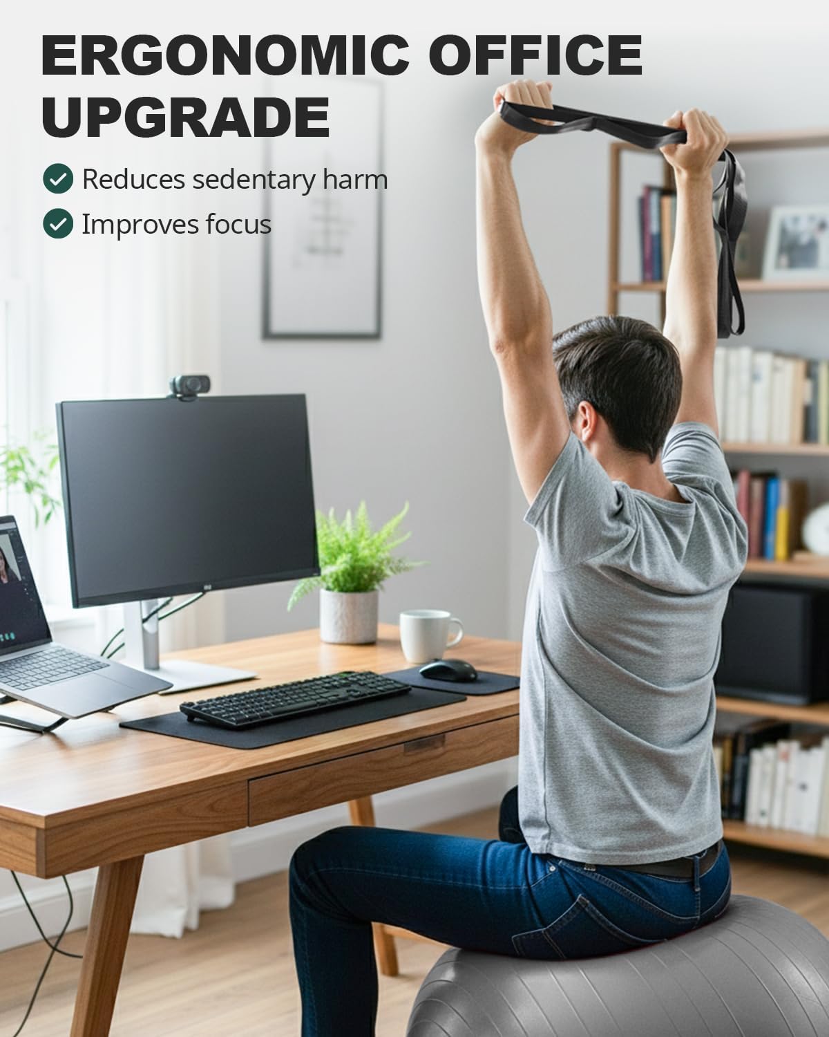 Trideer 健身球瑜伽球,办公室座椅和平衡球椅,普拉提稳定球,物理治疗,核心训练和平衡改善和拉伸