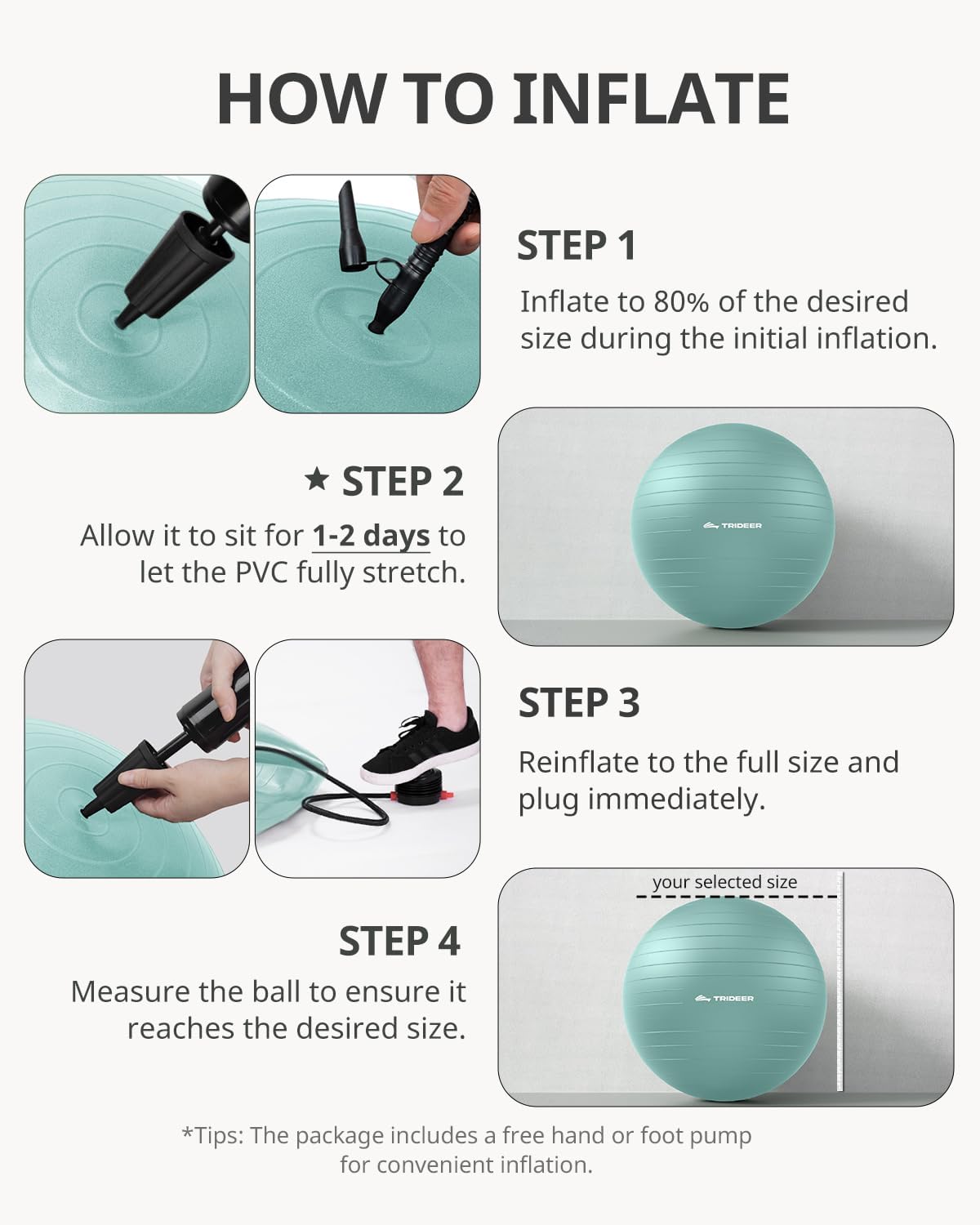 Trideer 健身球瑜伽球,办公室座椅和平衡球椅,普拉提稳定球,物理治疗,核心训练和平衡改善和拉伸