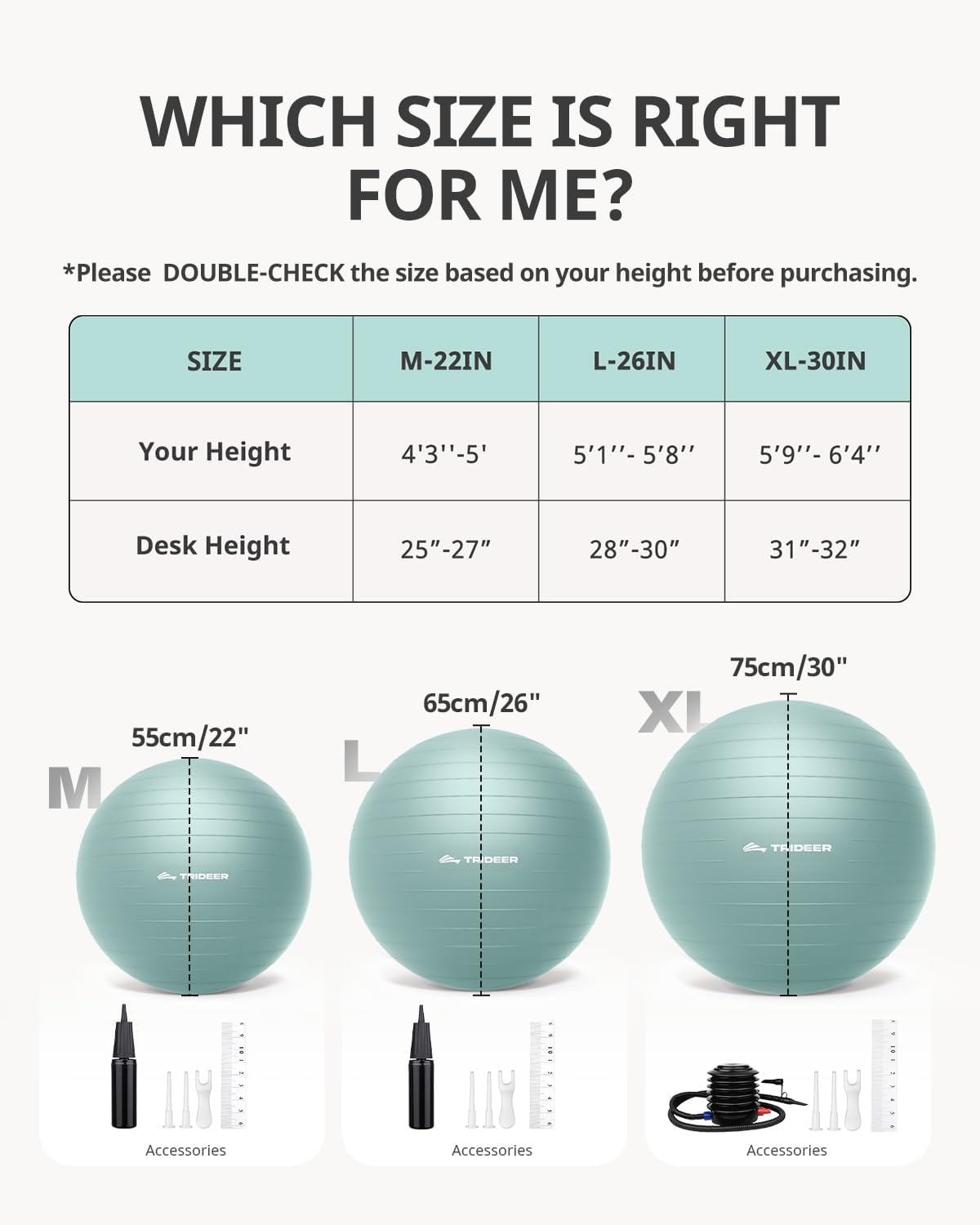 Trideer 健身球瑜伽球,办公室座椅和平衡球椅,普拉提稳定球,物理治疗,核心训练和平衡改善和拉伸