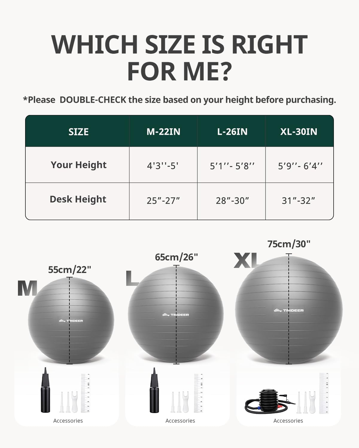 Trideer 健身球瑜伽球,办公室座椅和平衡球椅,普拉提稳定球,物理治疗,核心训练和平衡改善和拉伸