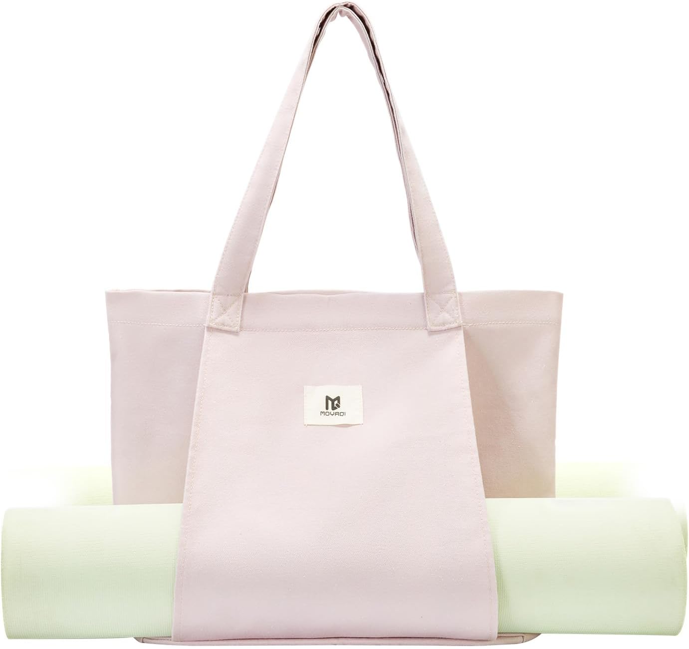 Moyaqi 帆布手提包带瑜伽垫携带口袋手提单肩包适用于办公室、锻炼、普拉提、旅行、沙滩和健身房