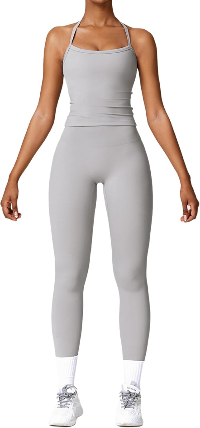 女式健身套装两件套交叉后背背心搭配高腰打底裤套装健身服锻炼服