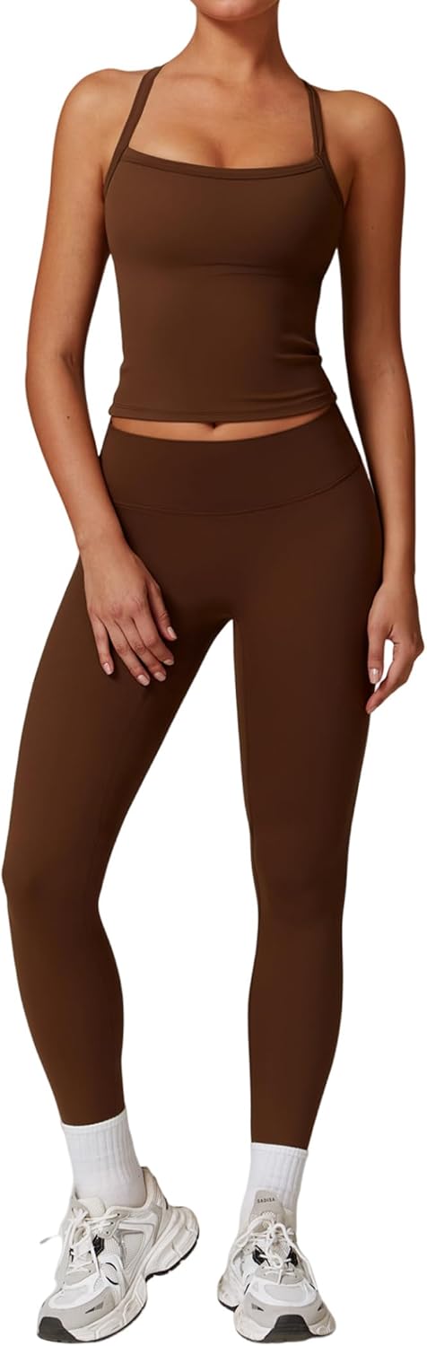 女式健身套装两件套交叉后背背心搭配高腰打底裤套装健身服锻炼服