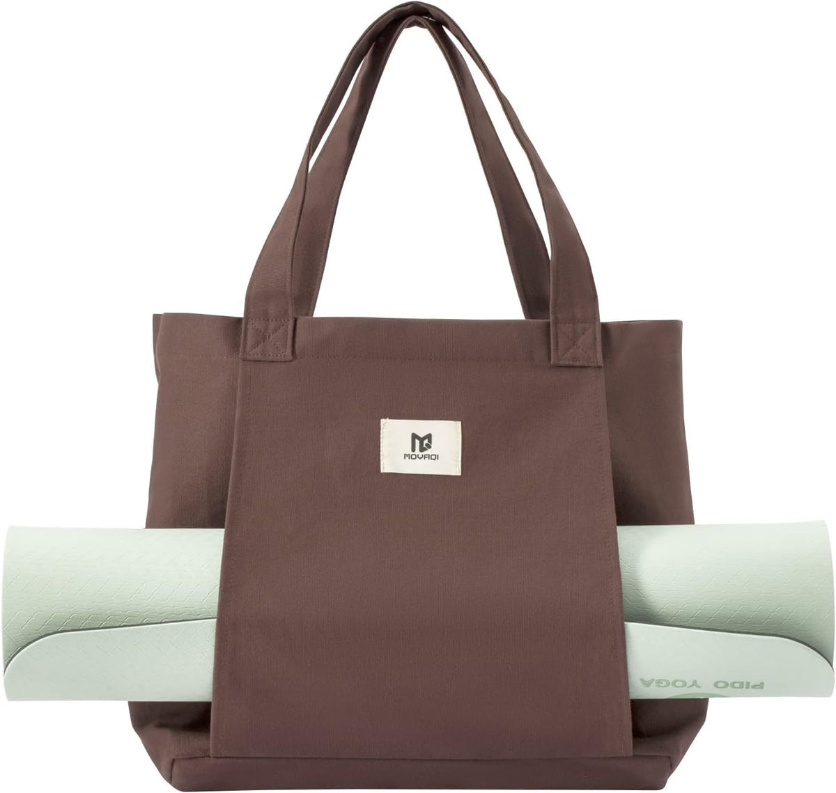 Moyaqi 帆布手提包带瑜伽垫携带口袋手提单肩包适用于办公室、锻炼、普拉提、旅行、沙滩和健身房