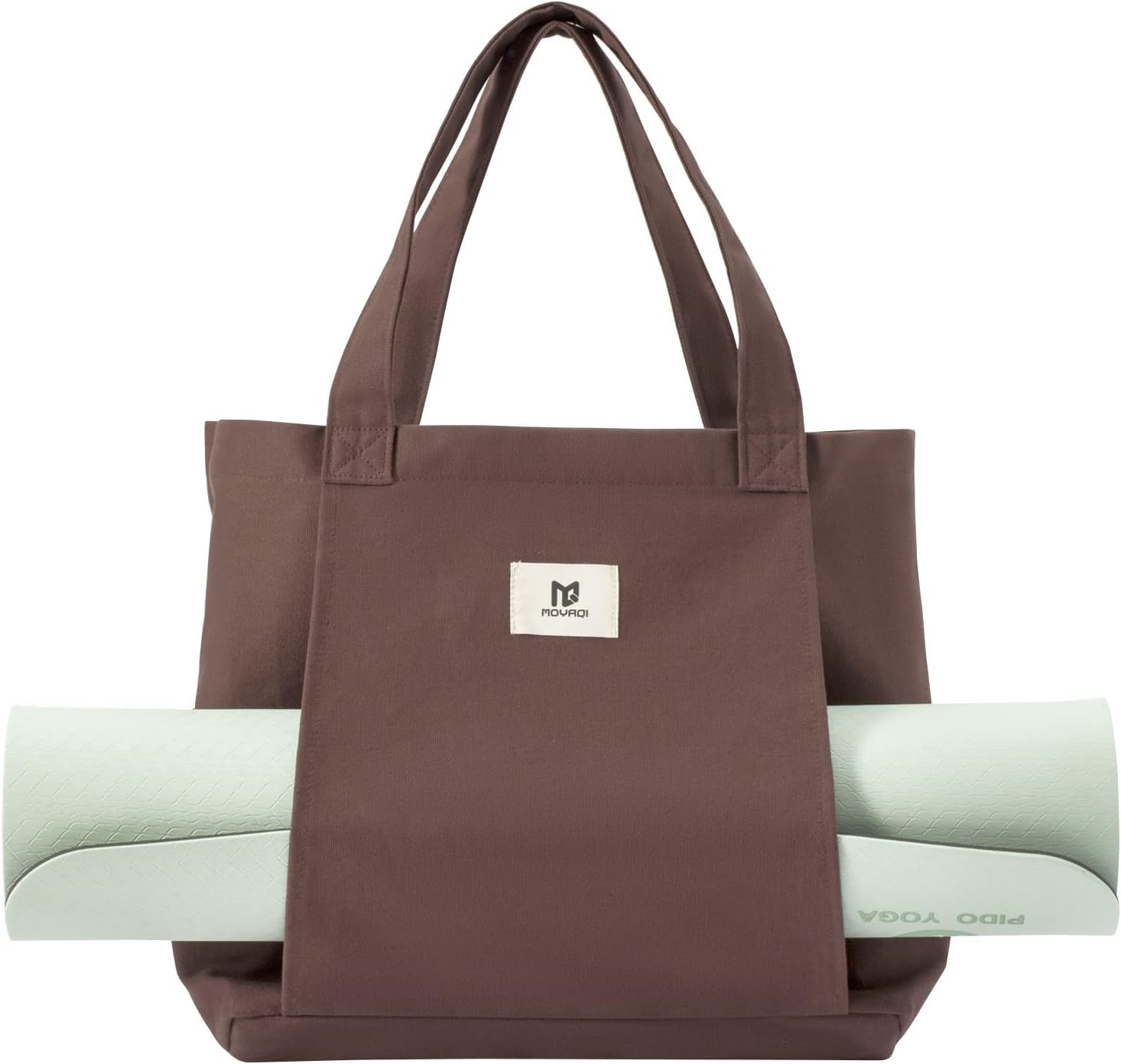 Moyaqi 帆布手提包带瑜伽垫携带口袋手提单肩包适用于办公室、锻炼、普拉提、旅行、沙滩和健身房