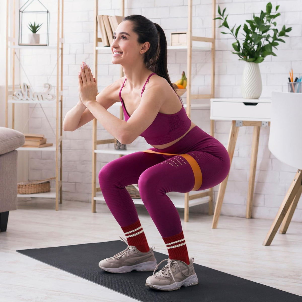 Toes Home 女式普拉提袜带防滑抓手,瑜伽船员袜适用于巴雷医院粘性拖鞋袜 4 双装