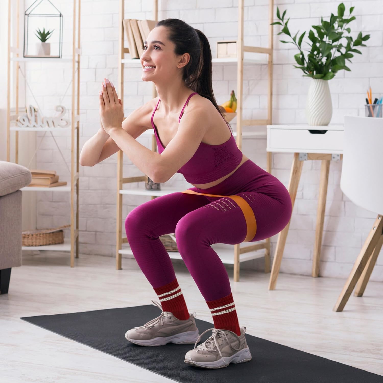 Toes Home 女式普拉提袜带防滑抓手,瑜伽船员袜适用于巴雷医院粘性拖鞋袜 4 双装