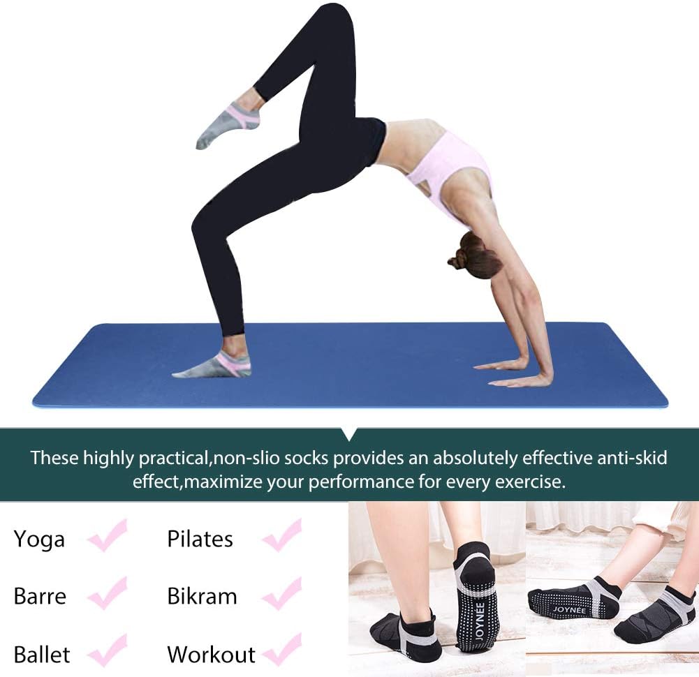 JOYNÉE 女士防滑瑜伽袜带抓地力,非常适合普拉提、杆、舞蹈、医院、健身 3 双装