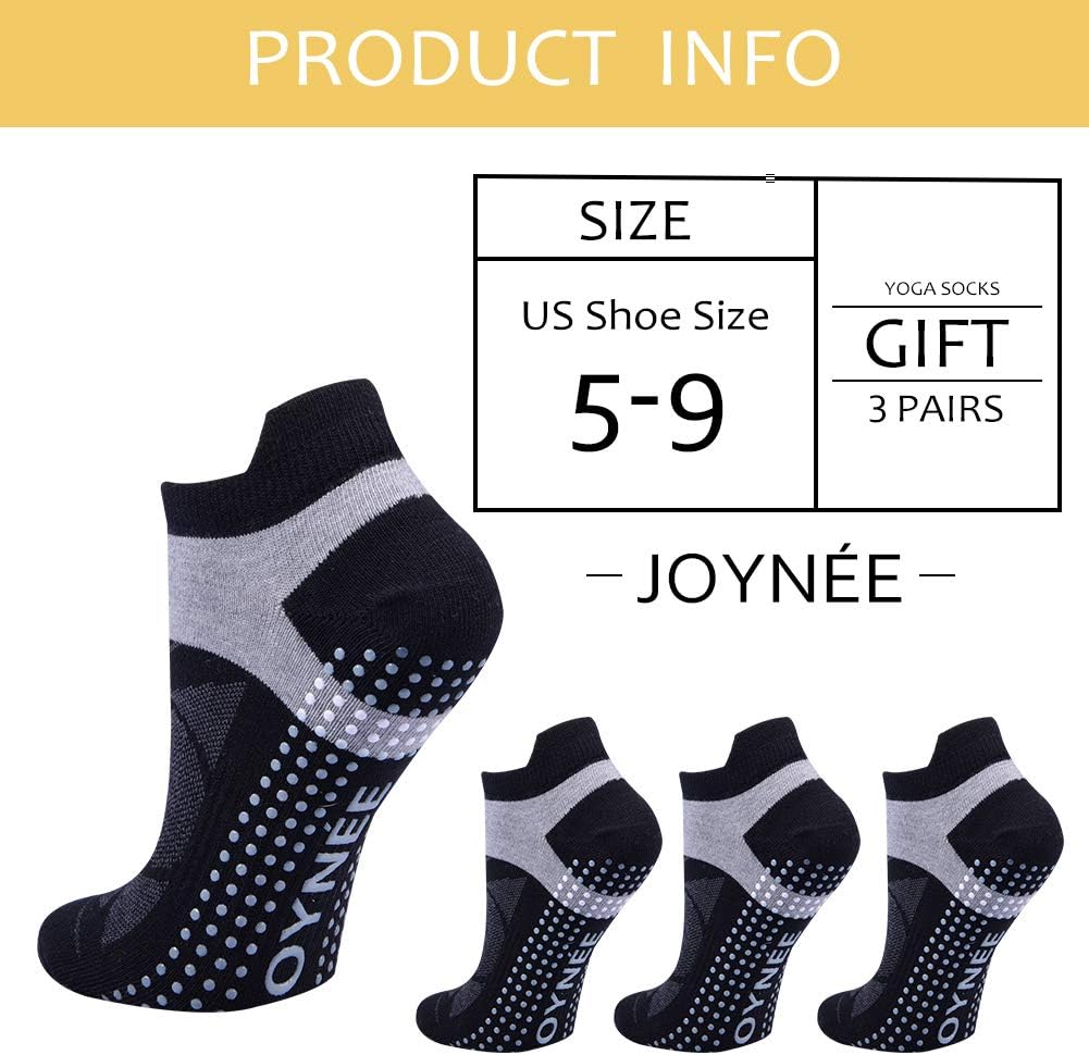 JOYNÉE 女士防滑瑜伽袜带抓地力,非常适合普拉提、杆、舞蹈、医院、健身 3 双装