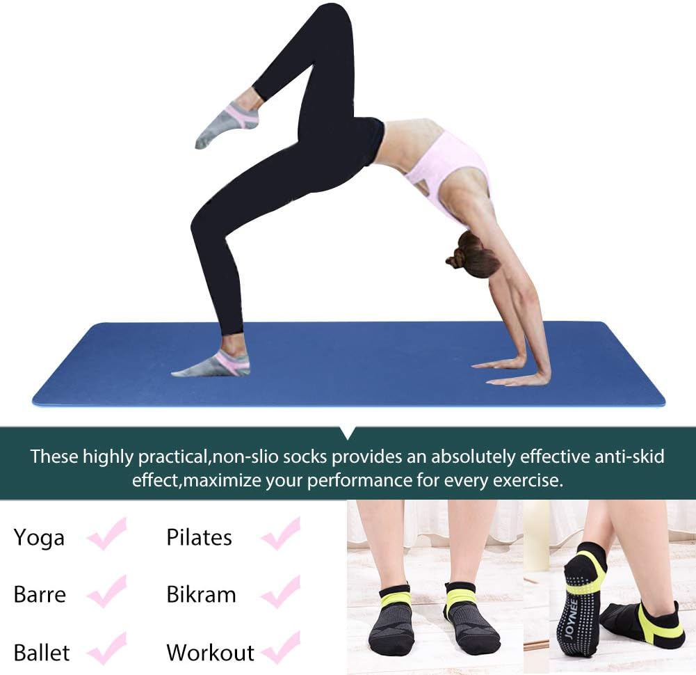 JOYNÉE 女士防滑瑜伽袜带抓地力,非常适合普拉提、杆、舞蹈、医院、健身 3 双装