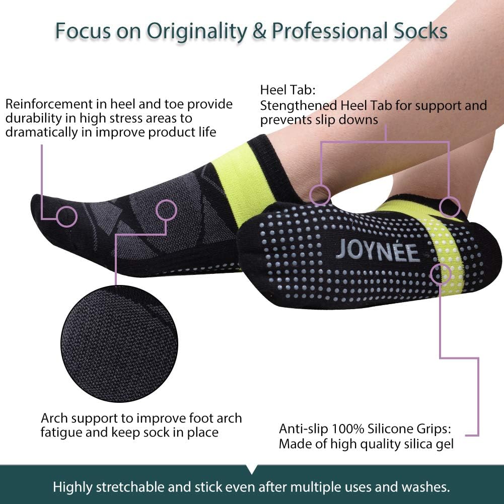 JOYNÉE 女士防滑瑜伽袜带抓地力,非常适合普拉提、杆、舞蹈、医院、健身 3 双装