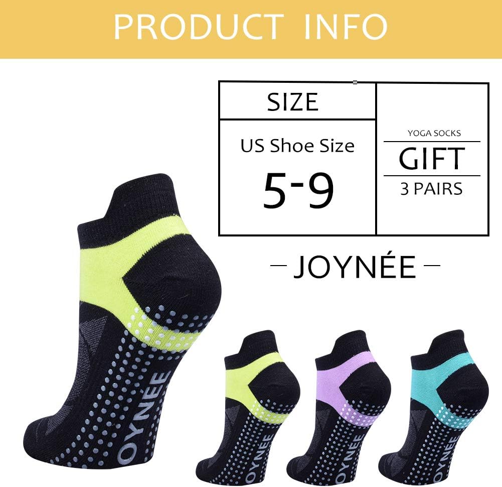 JOYNÉE 女士防滑瑜伽袜带抓地力,非常适合普拉提、杆、舞蹈、医院、健身 3 双装