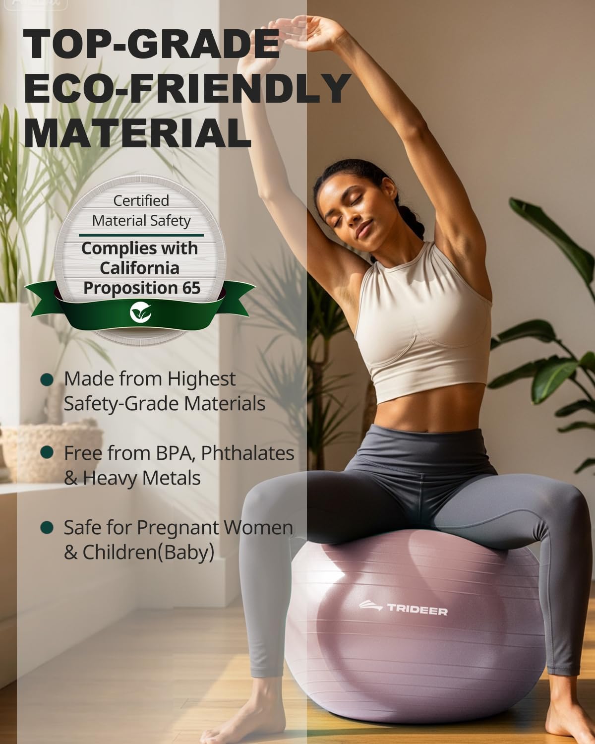Trideer 健身球瑜伽球,办公室座椅和平衡球椅,普拉提稳定球,物理治疗,核心训练和平衡改善和拉伸