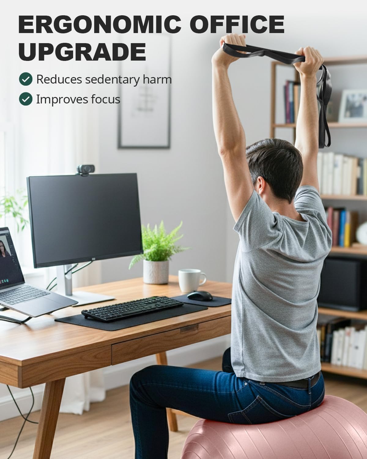 Trideer 健身球瑜伽球,办公室座椅和平衡球椅,普拉提稳定球,物理治疗,核心训练和平衡改善和拉伸