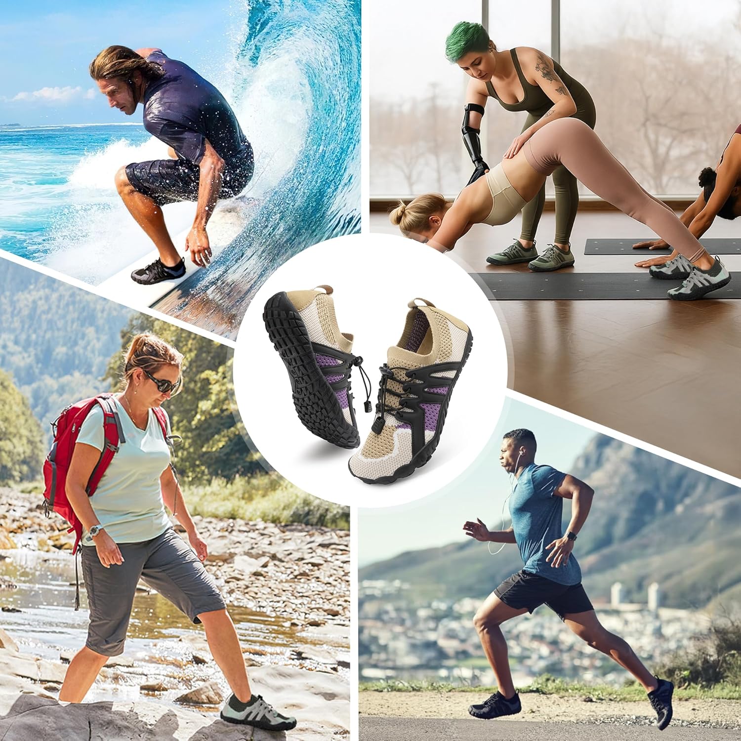 Stelle 赤脚鞋女士男士徒步水鞋带可调节鞋带成人速干沙滩游泳泳池越野跑步户外运动划船攀岩瑜伽