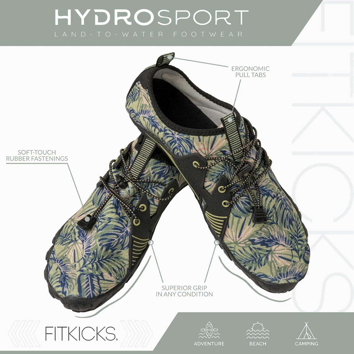 FITKICKS HydroSport 陆到水鞋,中性赤脚鞋,适合海滩、瑜伽、冲浪、露营配饰,男女皆宜的多功能赤脚鞋