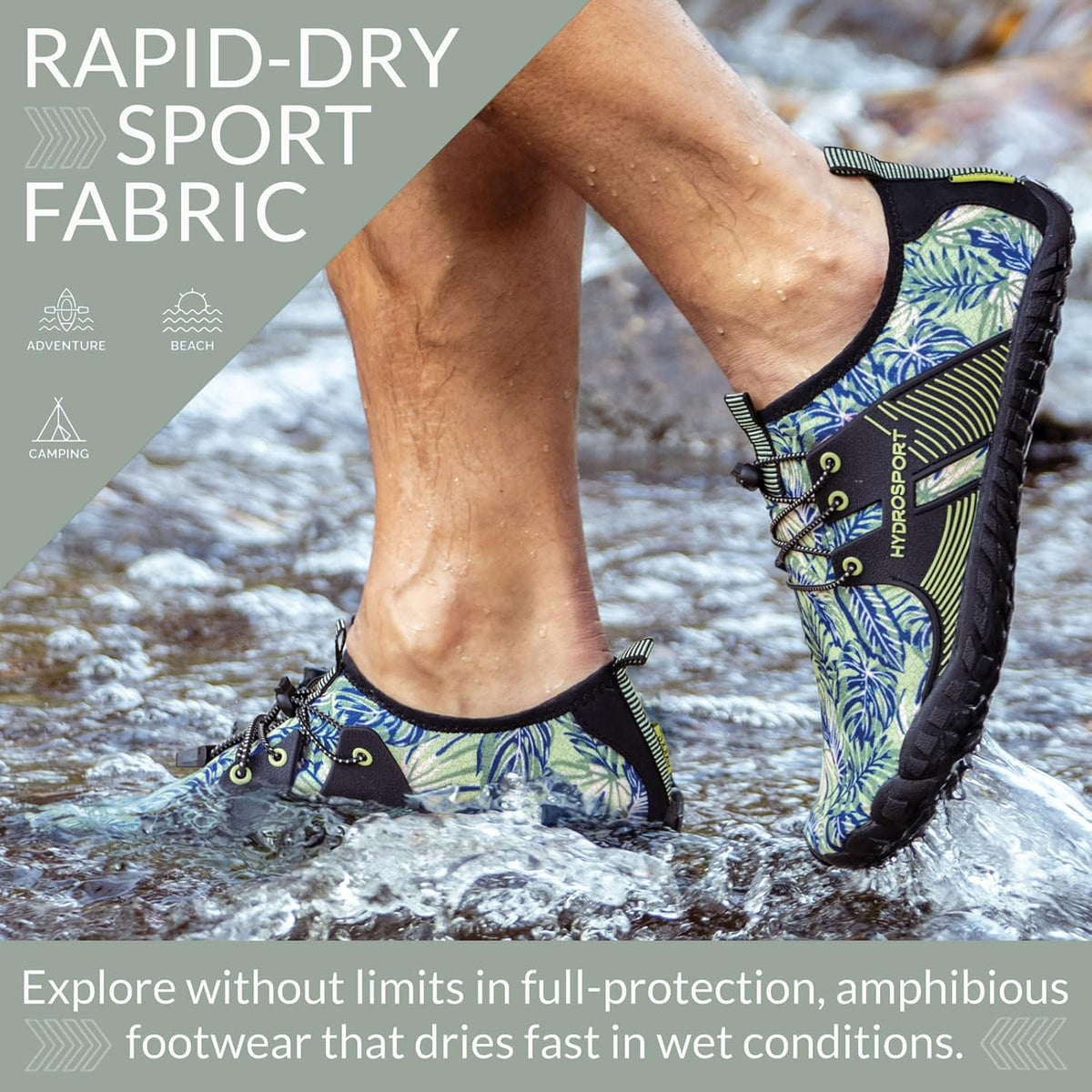 FITKICKS HydroSport 陆到水鞋,中性赤脚鞋,适合海滩、瑜伽、冲浪、露营配饰,男女皆宜的多功能赤脚鞋