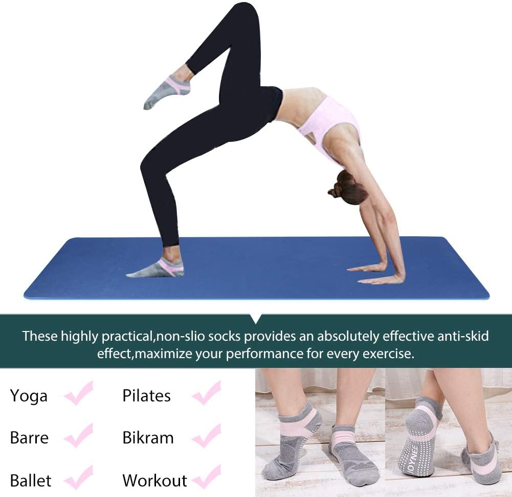 JOYNÉE 女士防滑瑜伽袜带抓地力,非常适合普拉提、杆、舞蹈、医院、健身 3 双装
