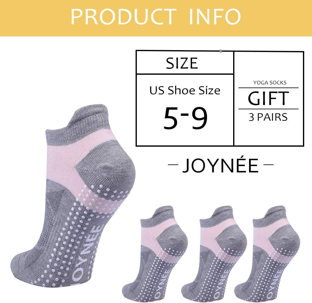 JOYNÉE 女士防滑瑜伽袜带抓地力,非常适合普拉提、杆、舞蹈、医院、健身 3 双装