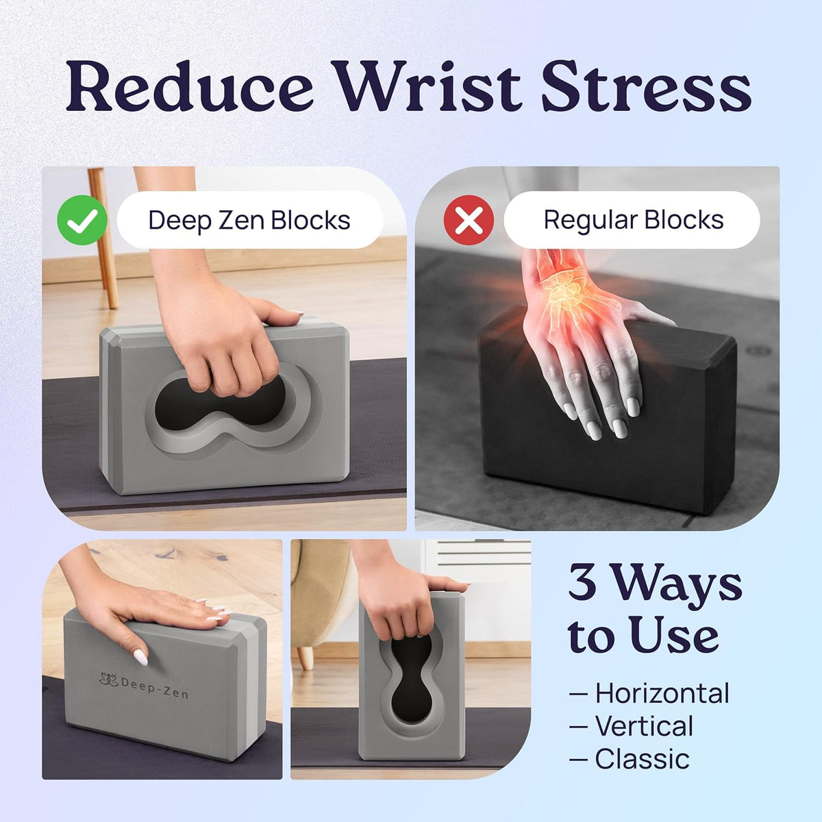 Deep-Zen® 瑜伽砖手腕支撑;瑜伽块 2 件装,带护膝和带子,减轻手腕重量;耐用、多功能瑜伽砖锻炼块套装,阻止瑜伽