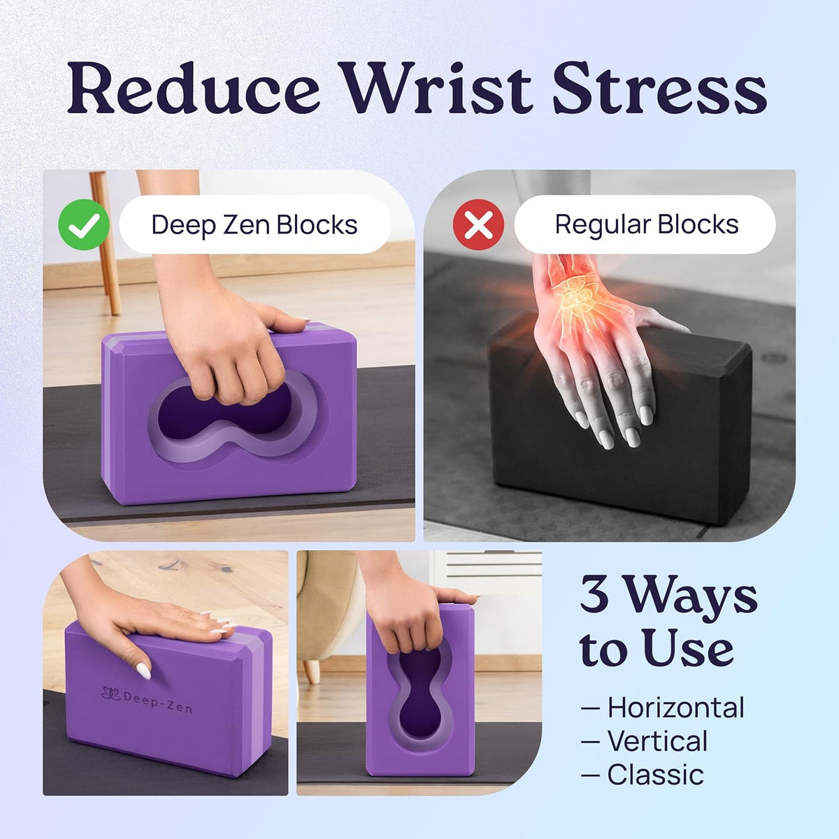 Deep-Zen® 瑜伽砖手腕支撑;瑜伽块 2 件装,带护膝和带子,减轻手腕重量;耐用、多功能瑜伽砖锻炼块套装,阻止瑜伽