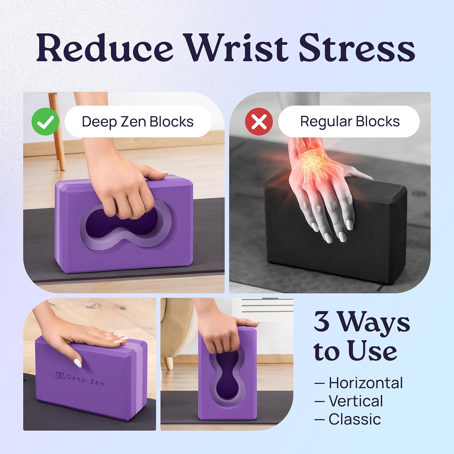 Deep-Zen® 瑜伽砖手腕支撑;瑜伽块 2 件装,带护膝和带子,减轻手腕重量;耐用、多功能瑜伽砖锻炼块套装,阻止瑜伽