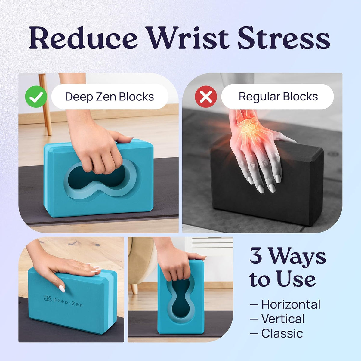 Deep-Zen® 瑜伽砖手腕支撑;瑜伽块 2 件装,带护膝和带子,减轻手腕重量;耐用、多功能瑜伽砖锻炼块套装,阻止瑜伽