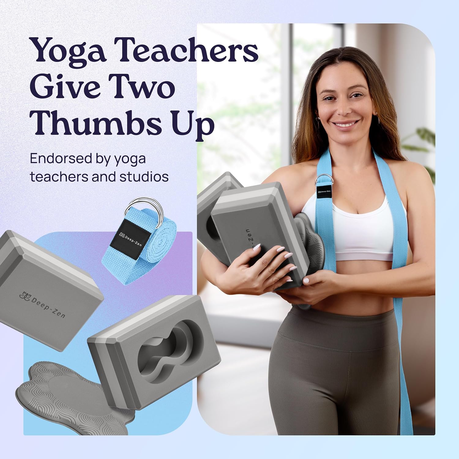 Deep-Zen® 瑜伽砖手腕支撑;瑜伽块 2 件装,带护膝和带子,减轻手腕重量;耐用、多功能瑜伽砖锻炼块套装,阻止瑜伽