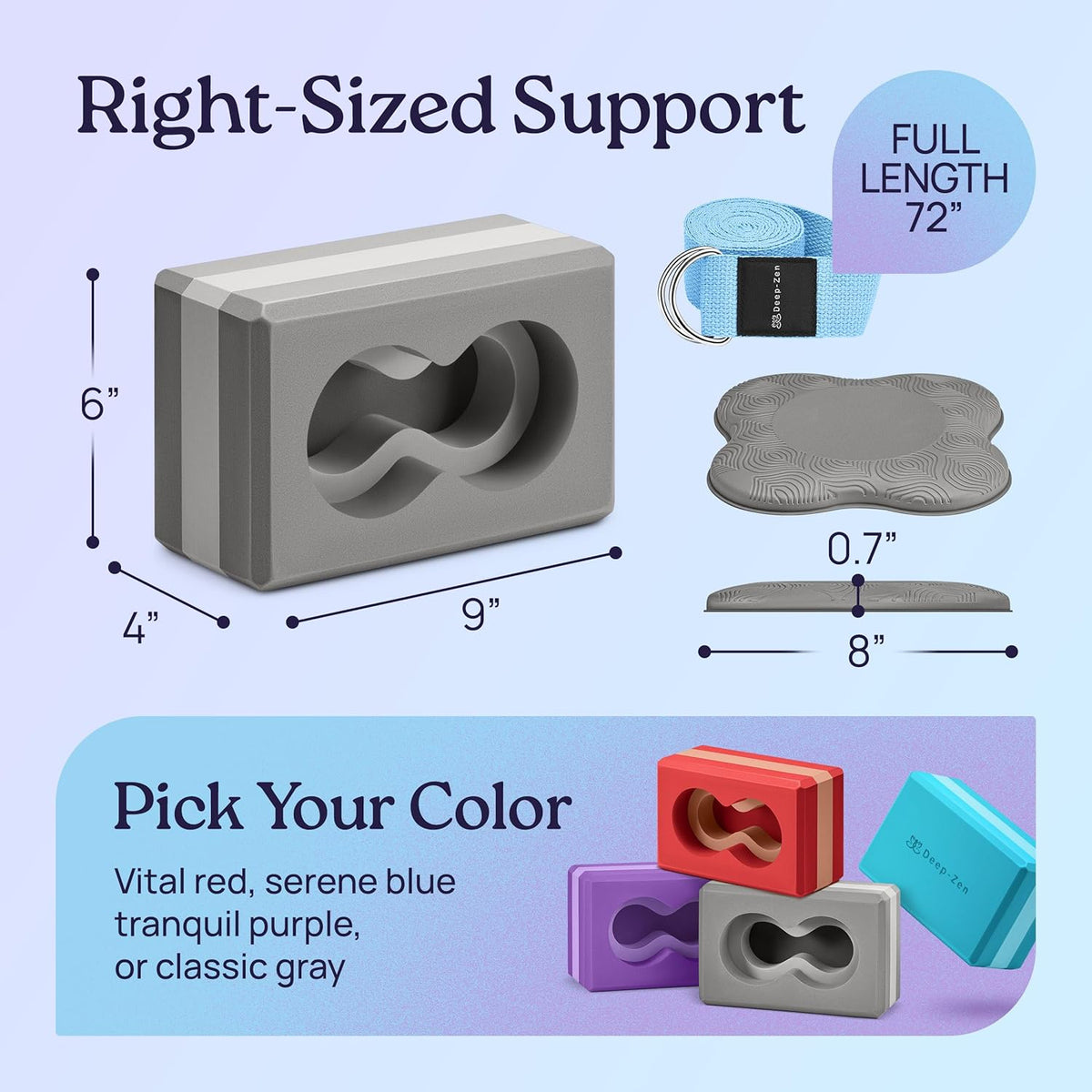 Deep-Zen® 瑜伽砖手腕支撑;瑜伽块 2 件装,带护膝和带子,减轻手腕重量;耐用、多功能瑜伽砖锻炼块套装,阻止瑜伽