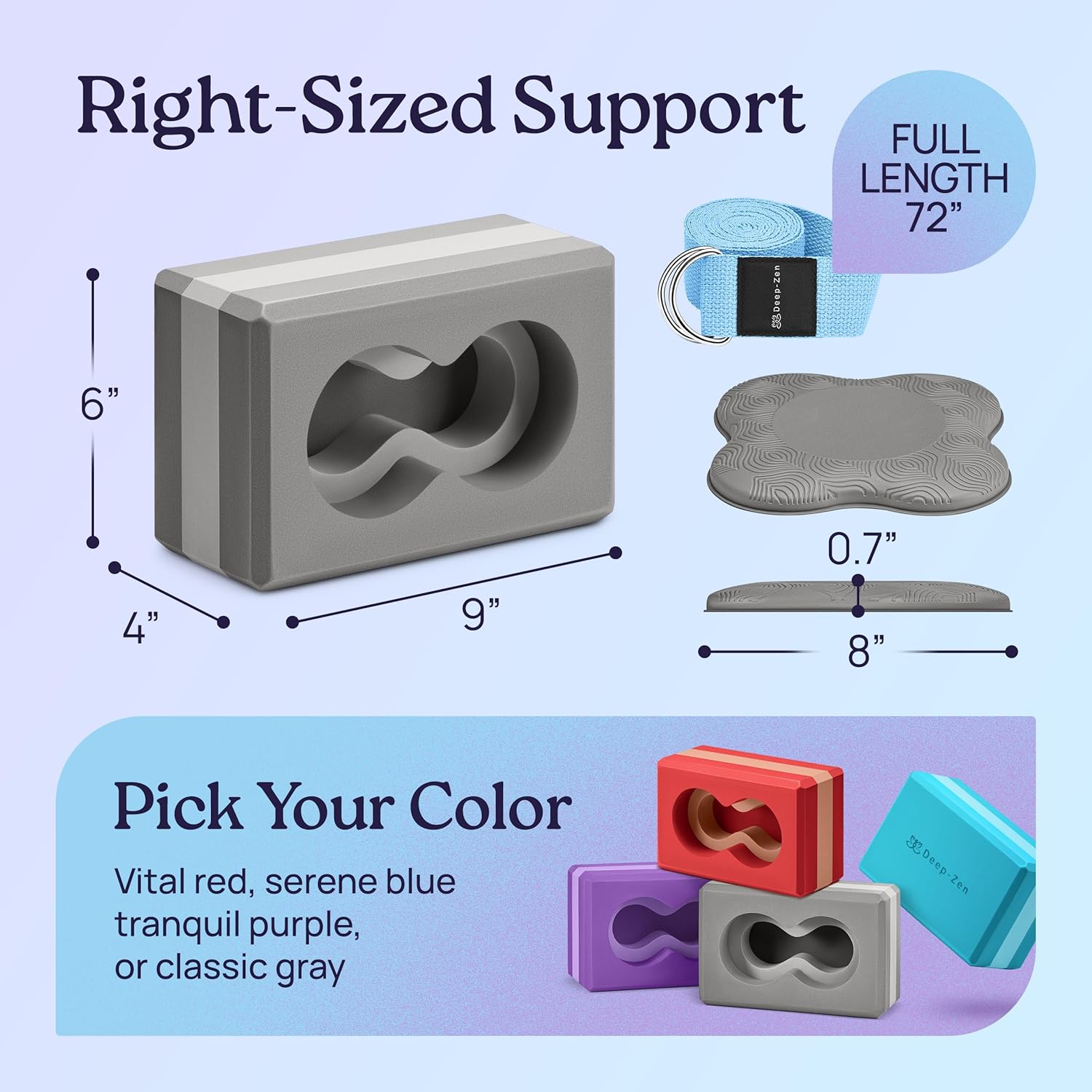 Deep-Zen® 瑜伽砖手腕支撑;瑜伽块 2 件装,带护膝和带子,减轻手腕重量;耐用、多功能瑜伽砖锻炼块套装,阻止瑜伽