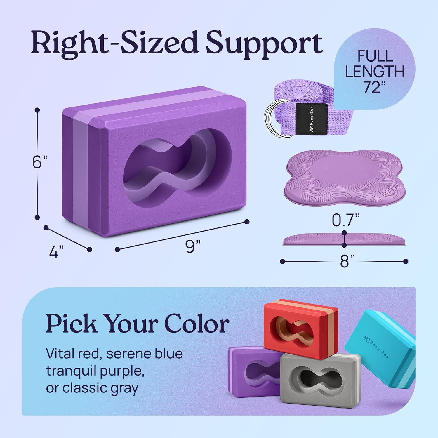 Deep-Zen® 瑜伽砖手腕支撑;瑜伽块 2 件装,带护膝和带子,减轻手腕重量;耐用、多功能瑜伽砖锻炼块套装,阻止瑜伽