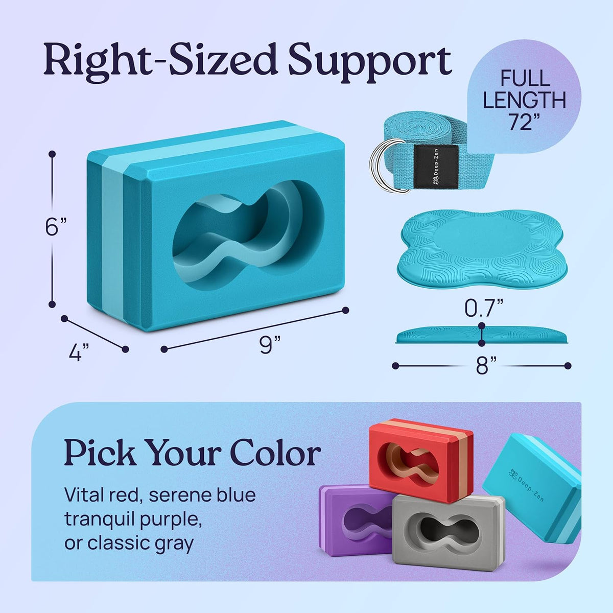 Deep-Zen® 瑜伽砖手腕支撑;瑜伽块 2 件装,带护膝和带子,减轻手腕重量;耐用、多功能瑜伽砖锻炼块套装,阻止瑜伽