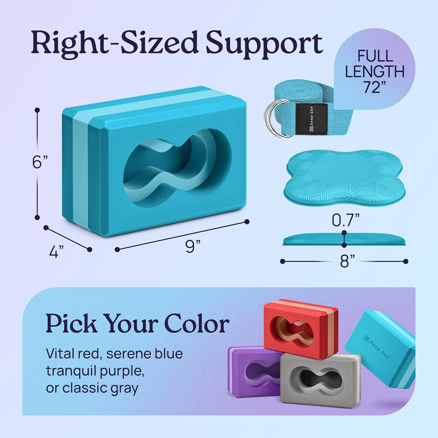 Deep-Zen® 瑜伽砖手腕支撑;瑜伽块 2 件装,带护膝和带子,减轻手腕重量;耐用、多功能瑜伽砖锻炼块套装,阻止瑜伽