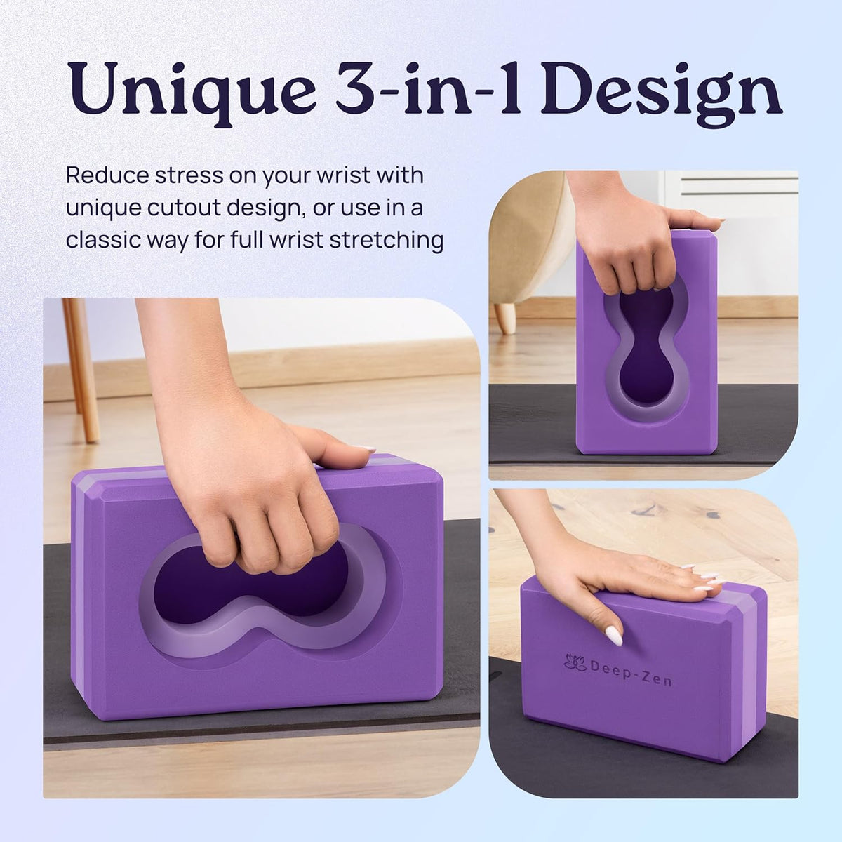 Deep-Zen® 瑜伽砖手腕支撑;瑜伽块 2 件装,带护膝和带子,减轻手腕重量;耐用、多功能瑜伽砖锻炼块套装,阻止瑜伽