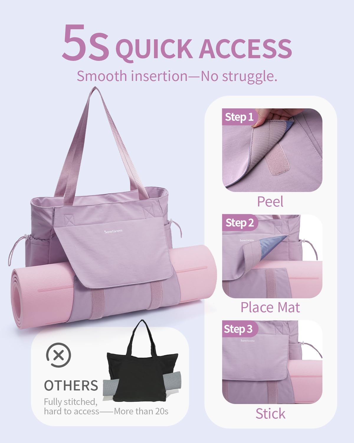 sportsnew 瑜伽垫包手提包瑜伽健身包男女防水湿口袋和钩环,快速取用存储瑜伽垫包