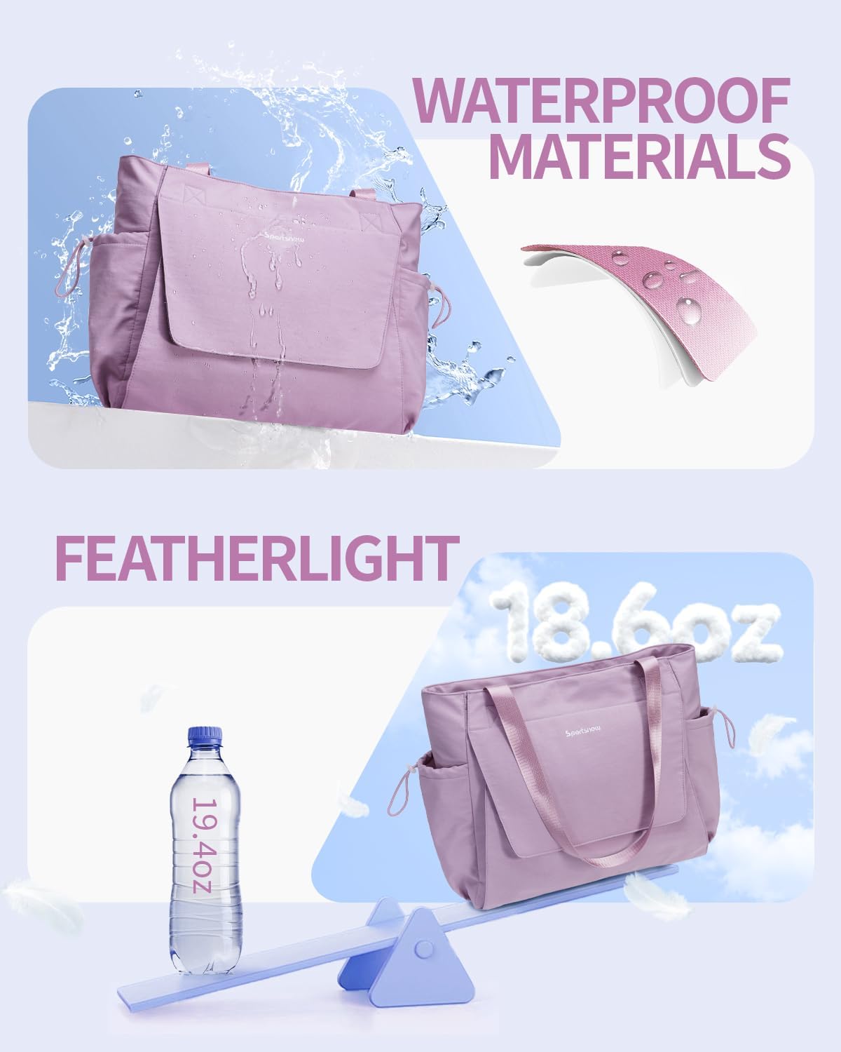 sportsnew 瑜伽垫包手提包瑜伽健身包男女防水湿口袋和钩环,快速取用存储瑜伽垫包