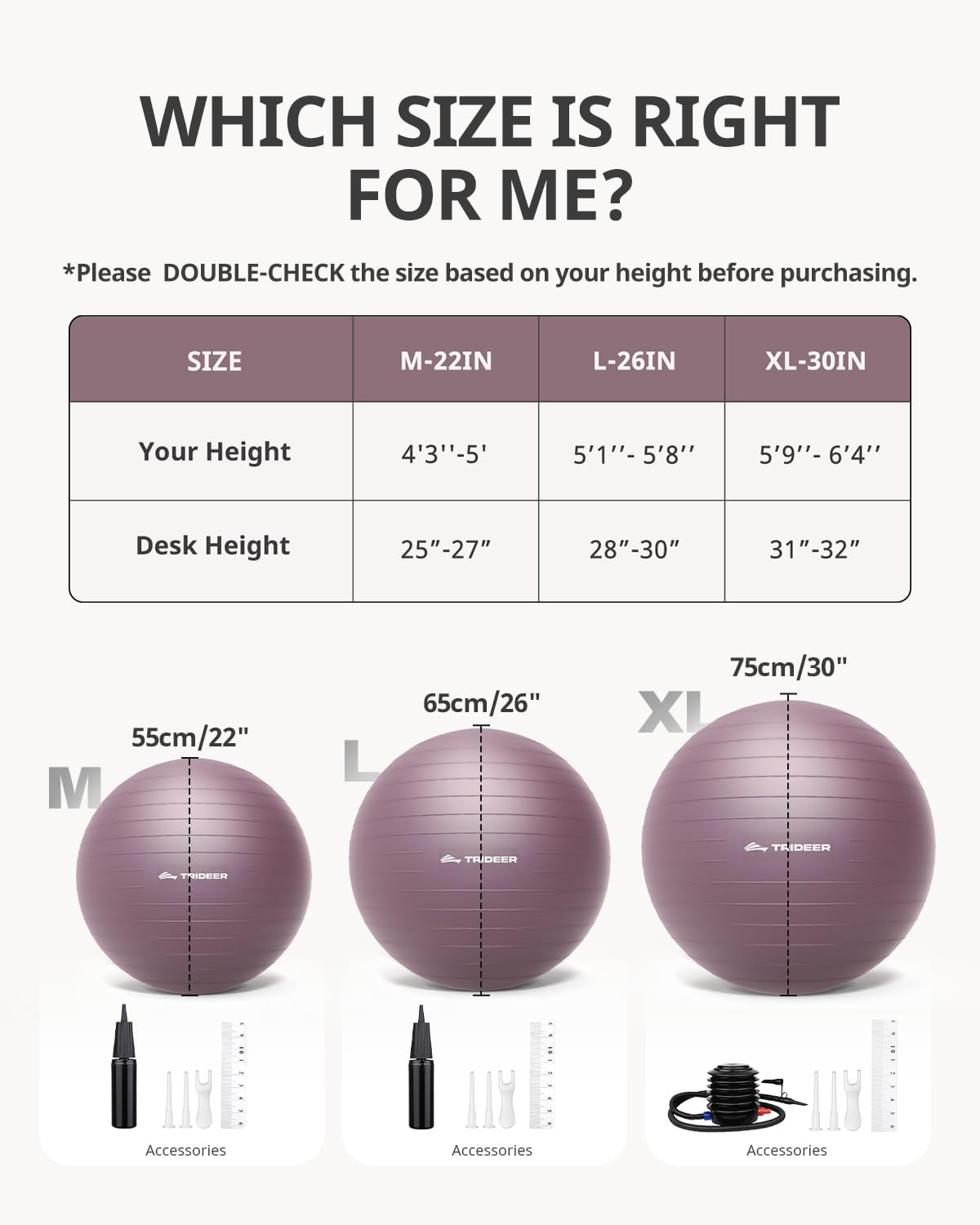 Trideer 健身球瑜伽球,办公室座椅和平衡球椅,普拉提稳定球,物理治疗,核心训练和平衡改善和拉伸