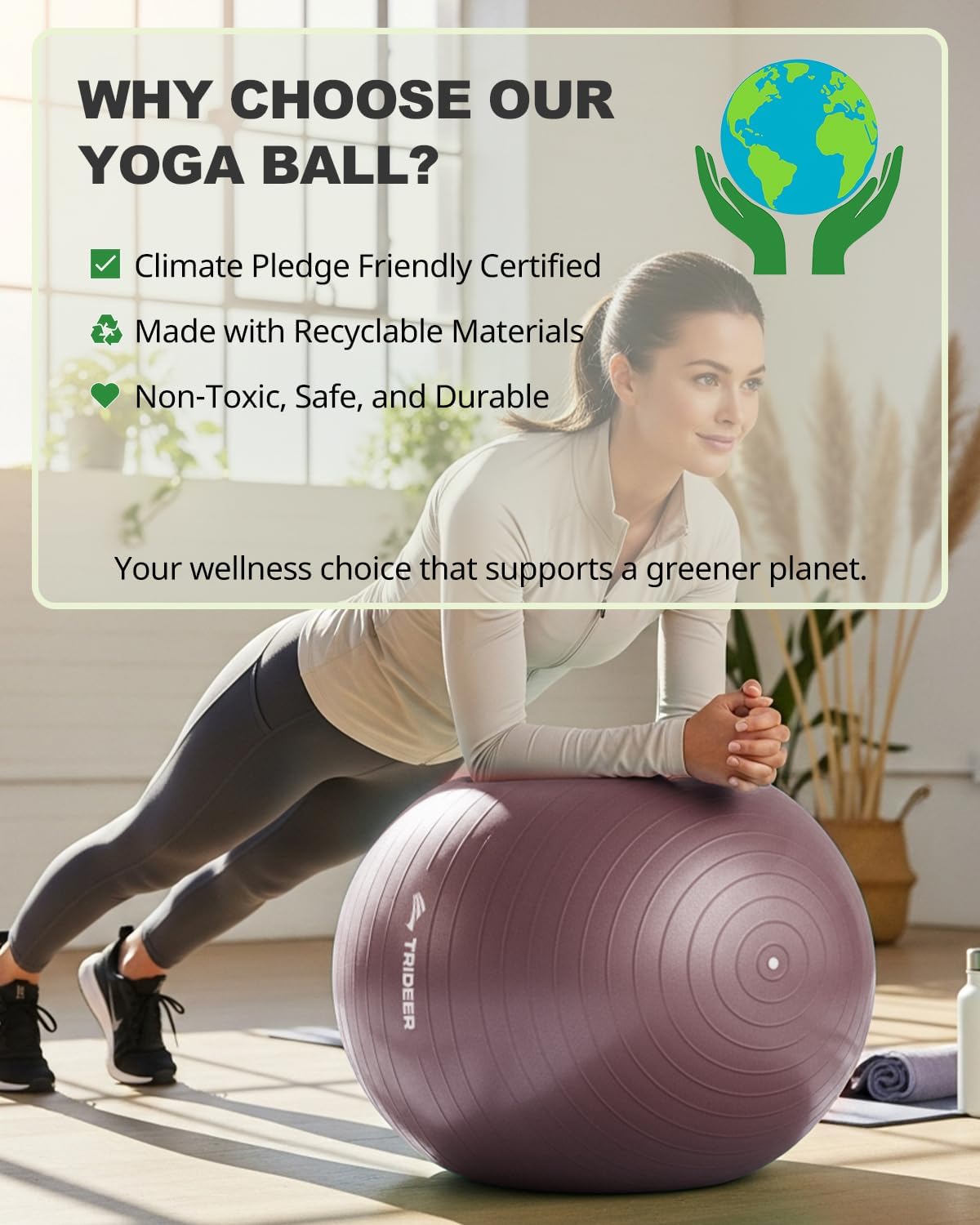 Trideer 健身球瑜伽球,办公室座椅和平衡球椅,普拉提稳定球,物理治疗,核心训练和平衡改善和拉伸