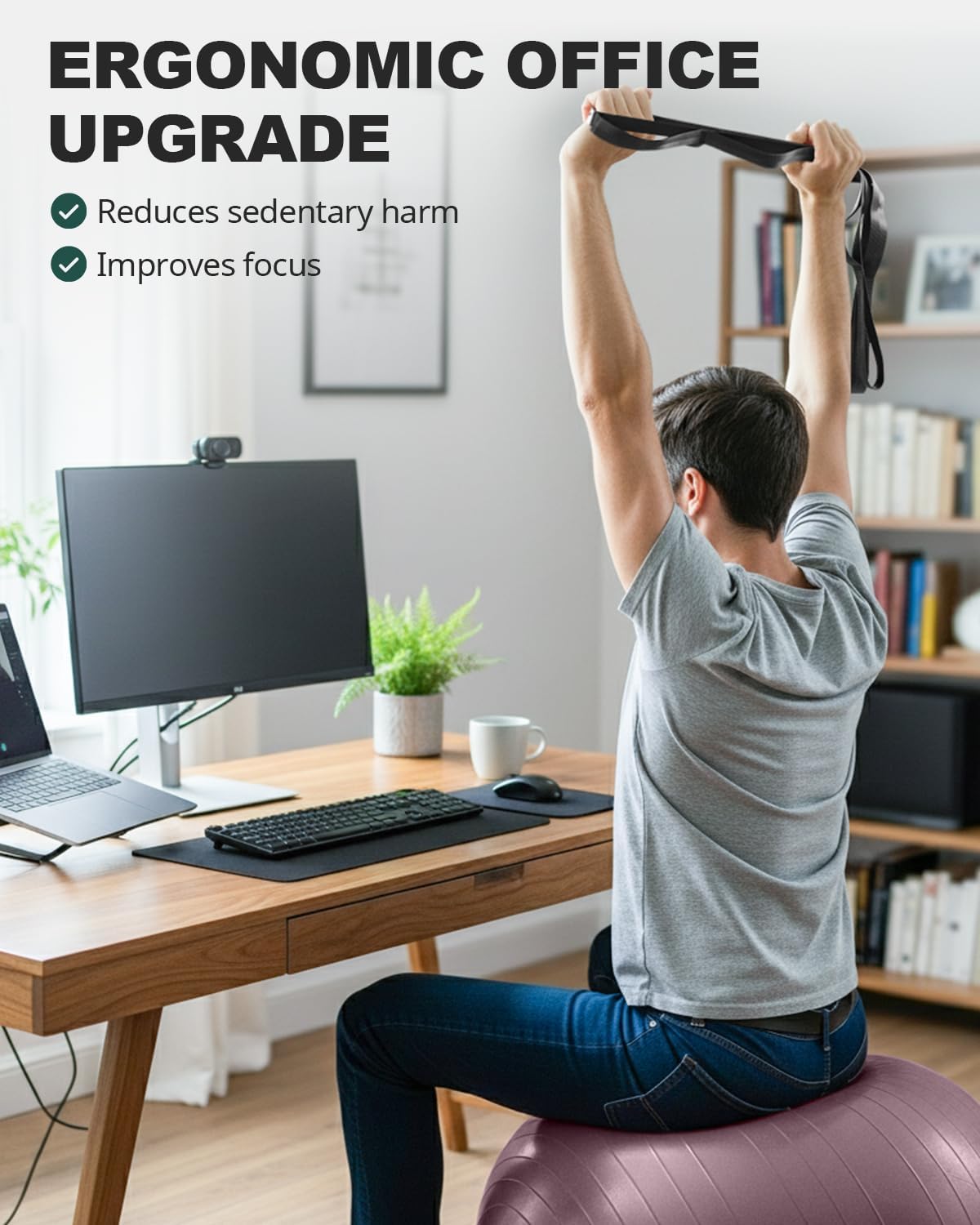 Trideer 健身球瑜伽球,办公室座椅和平衡球椅,普拉提稳定球,物理治疗,核心训练和平衡改善和拉伸