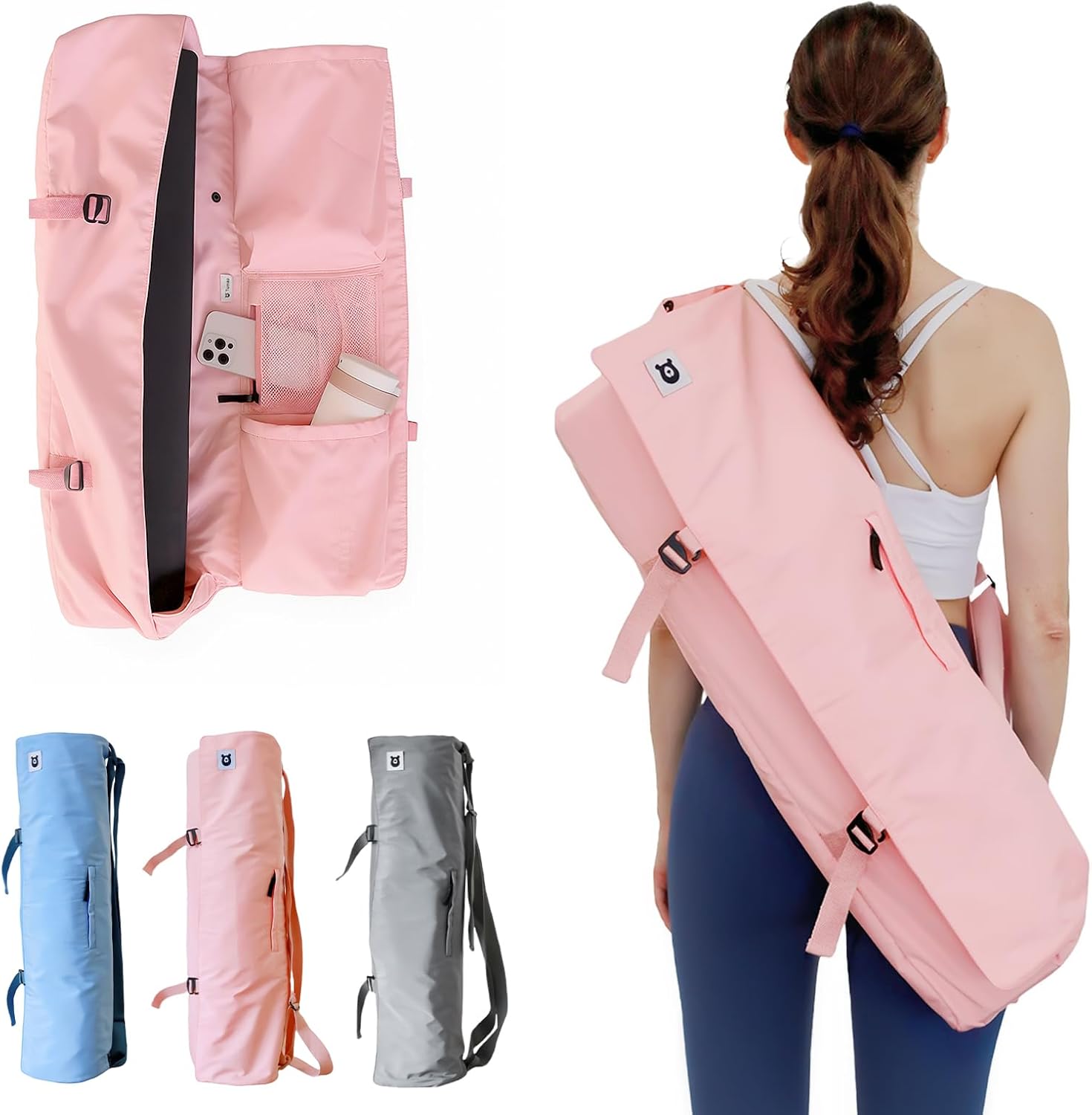 Tumaz 瑜伽垫包,带可调节肩带,适合卷垫,最大可达 26 英寸(约 66.0 厘米),可装必需品,坚固的G形钩闭合