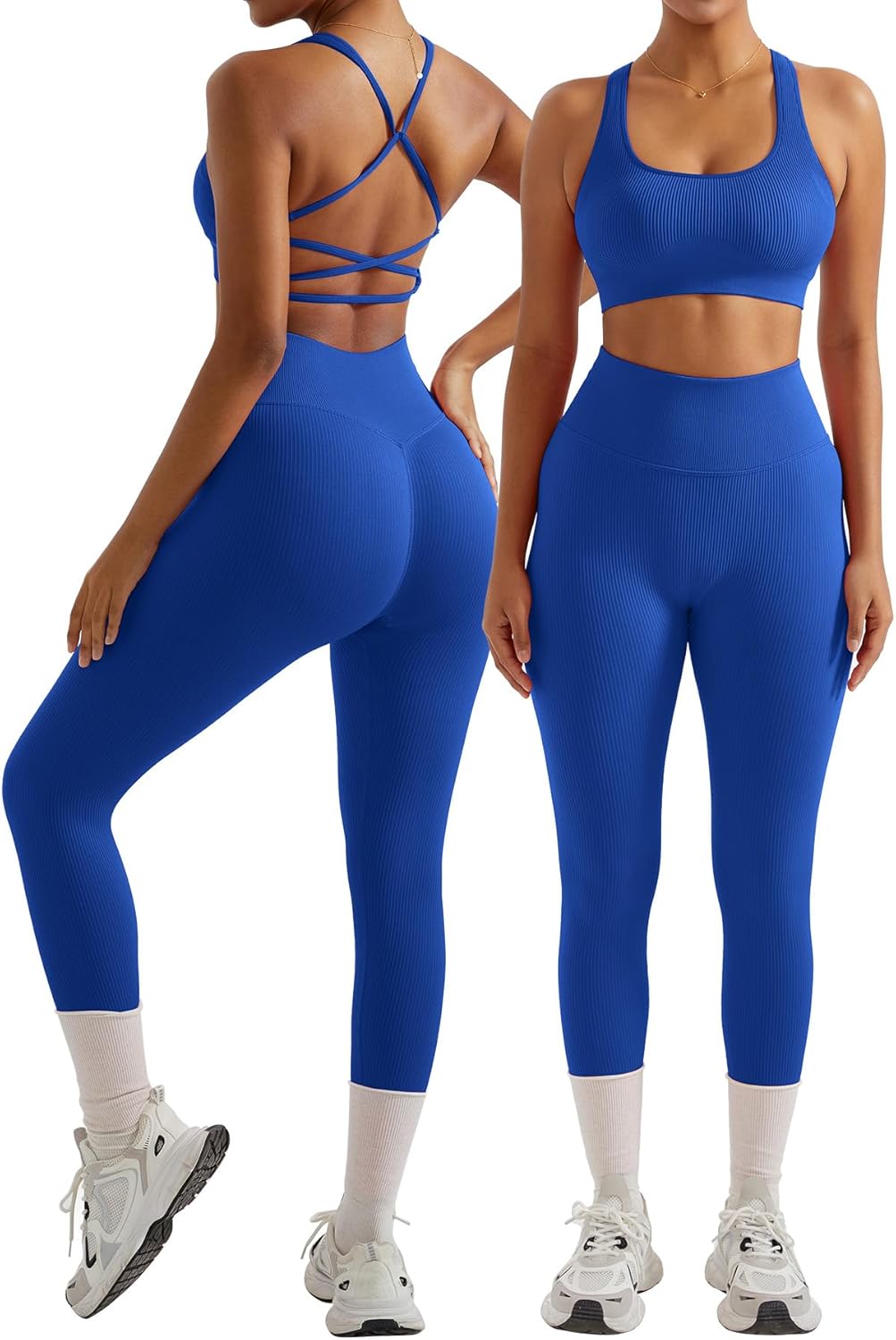 OMKAGI 2 件套女士健身套装,加垫健身上衣,带口袋,健身套装