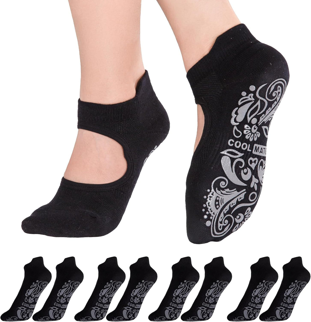 CoolMate 女式普拉提袜,瑜伽袜,船员防滑女士,适合锻炼,桶,普拉提礼品
