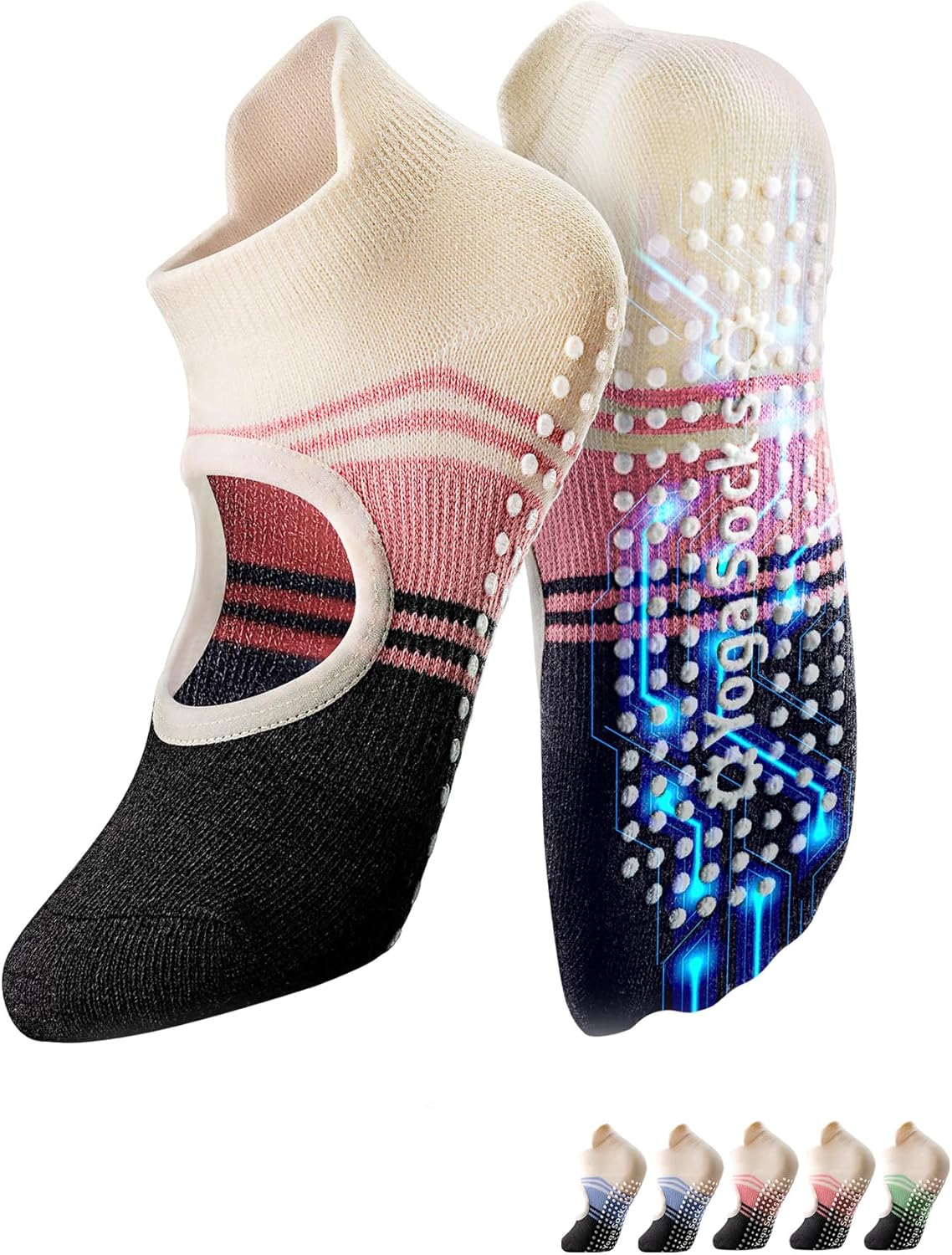 防滑普拉提瑜伽袜带抓地力女式 – 时尚水手袜,适合芭蕾舞和锻炼(尺码 5-9)