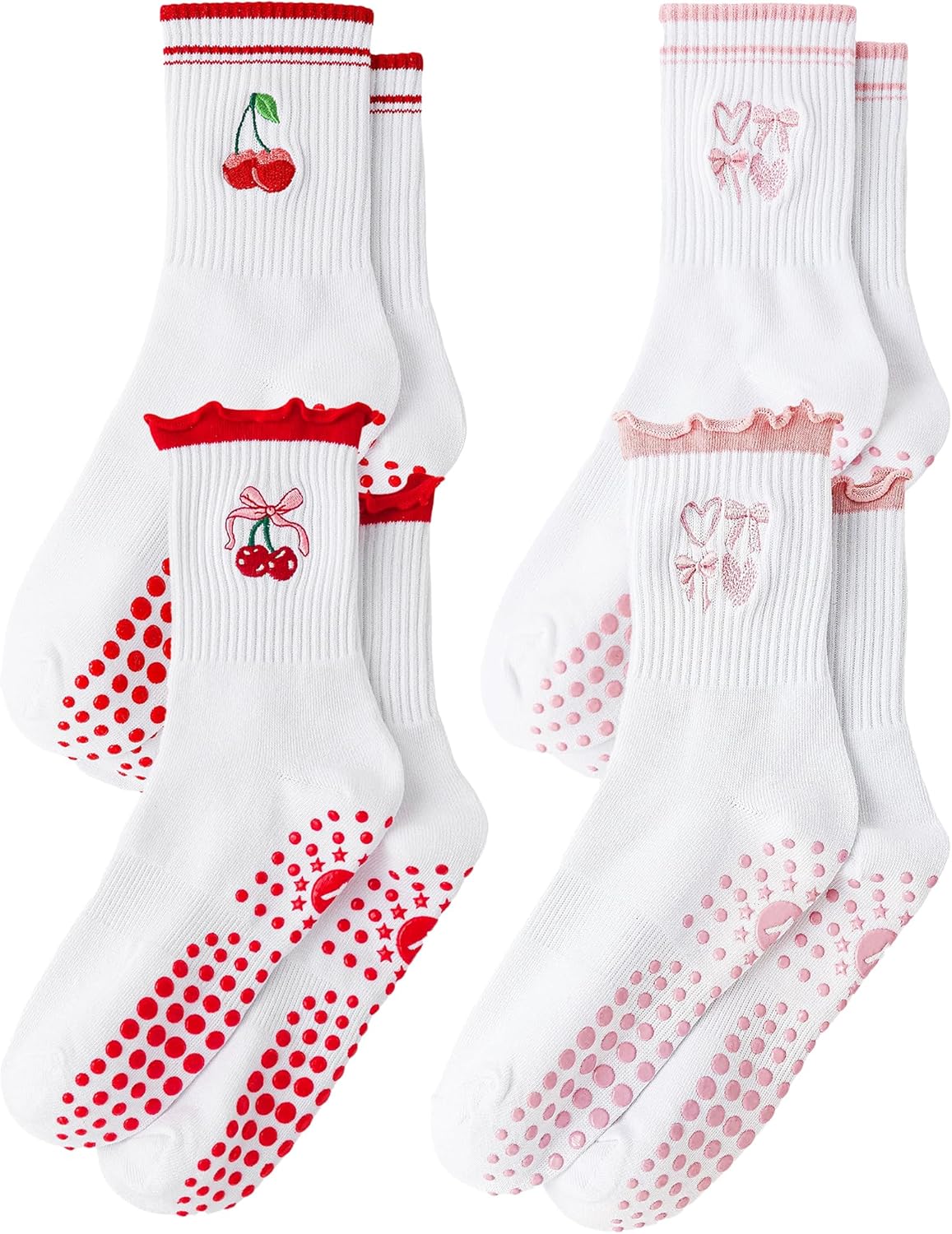 Yawlsow Pilates 女式防滑袜 瑜伽 抓地力袜 可爱 Barre 防滑运动船员 粘性袜子 锻炼 医院