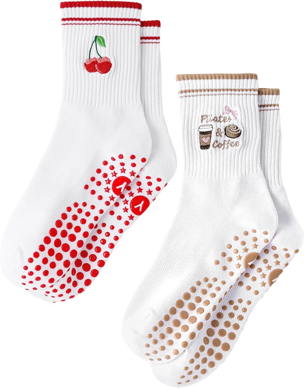 Yawlsow Pilates 女式防滑袜 瑜伽 抓地力袜 可爱 Barre 防滑运动船员 粘性袜子 锻炼 医院