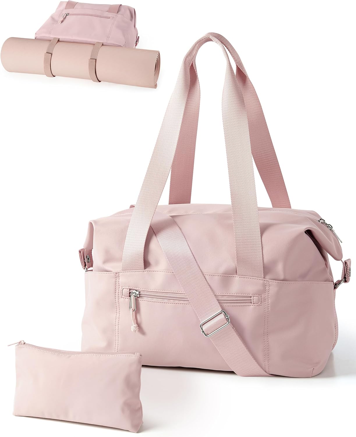 小号健身包,带瑜伽垫支架,湿口袋和一个独立袋,小号健身行李袋,带可拆卸斜挎肩带,粉色