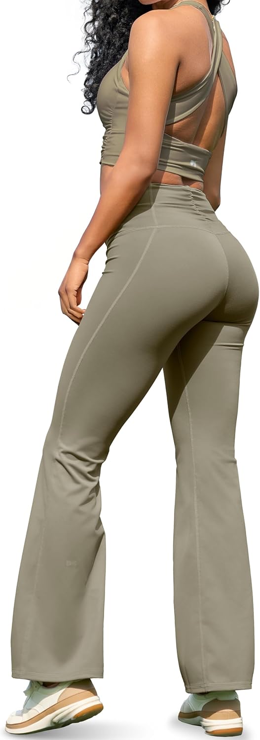 2 件套女士健身套装,2 件套搭配喇叭打底裤和运动文胸套装,适用于女式健身套装跑步瑜伽服